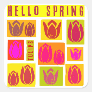 Hallo ·Spring Tulpen Accessoire Gift Sleutelhanger Vierkante Sticker