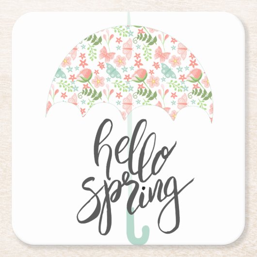 hallo Spring Umbrella Vierkante Kartonnen Onderzetter (Voorkant)