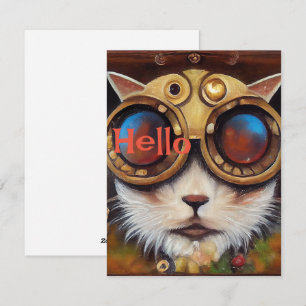 Hallo Steampunk Cat Notecard to Say Feestdagenkaart