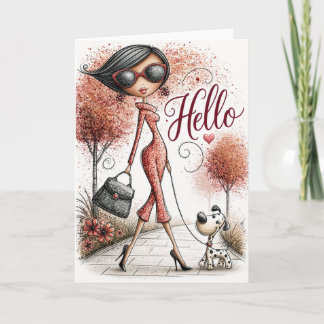 Hallo Stijlvolle Mode Dame Whimsical Vriendschap Kaart