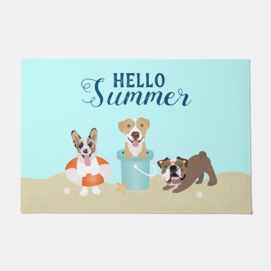 hallo Summer Beach Dogs Blue Deurmat (Voorkant)