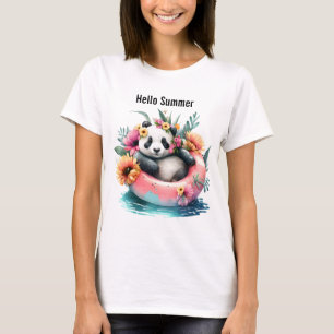 hallo Summer Cute Panda die in een binnenbuis hang T-shirt