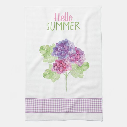 hallo Summer Hydrangea Gingham Kitchen Towel Theedoek (Verticaal)