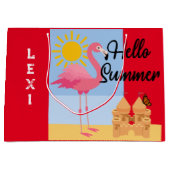 hallo Summer Pink Flamingo Design - Gift Bag - Lar Groot Cadeauzakje (Voorkant)