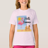 hallo Summer Pink Flamingo Design - Girls' Basic T