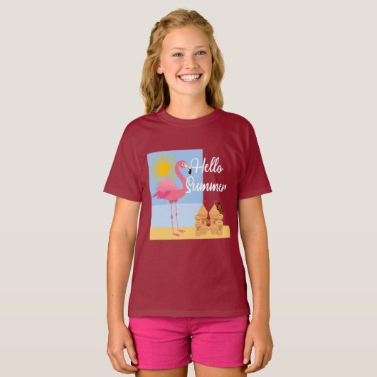 hallo Summer Pink Flamingo Design - Toddler Fine J T-shirt (Voorkant volledig)