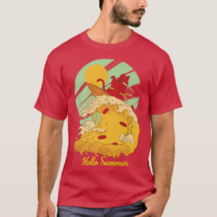 hallo Summer Pizza Wave  Surfer Surfing Ret T-shirt