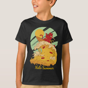 hallo Summer Pizza Wave Surfer Surfing Ret T-shirt