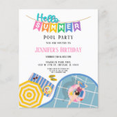 hallo Summer Pool Party Bday Budget Uitnodiging (Voorkant)
