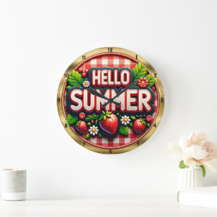 Hallo Summer Strawberry Gingham Grote Klok