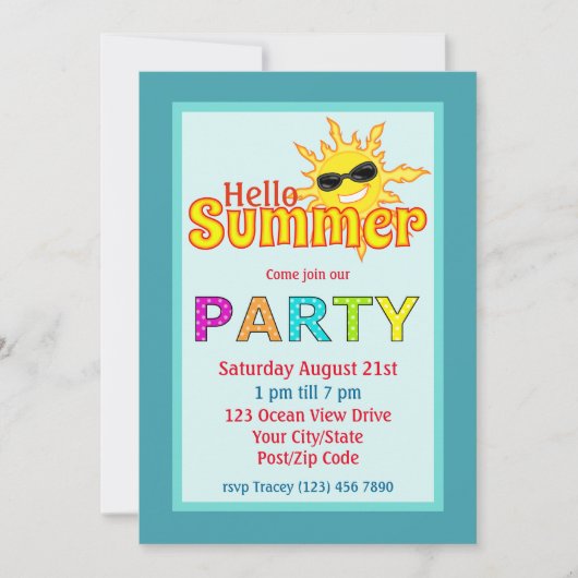 hallo Summer Sun Party Kaart (Voorkant)