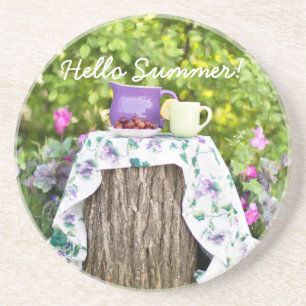 hallo Summer Tea en Plums in de tuin Zandsteen Onderzetter