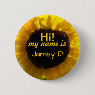 hallo Sunflower Sunshine Nametag Ronde Button 5,7 Cm