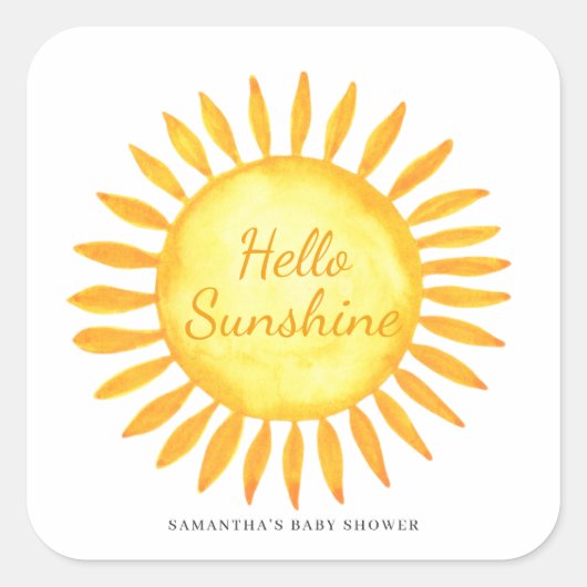 hallo Sunshine Gender Neutraal Baby shower Vierkante Sticker (Voorkant)
