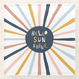 Hallo Sunshine: Kleurrijke kinderlijke typografie Glazen Onderzetter