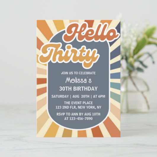 Hallo Thirty Retro Sun Groovy Wave Verjaardag Kaart (Staand voorkant)
