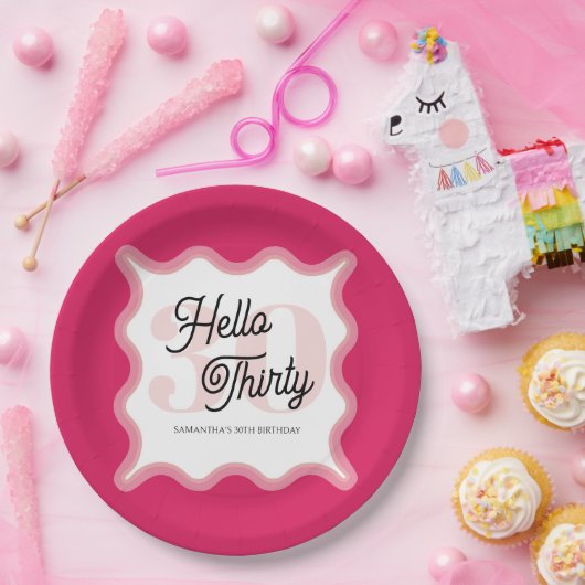 Hallo Thirty Wavy Groovy 30e verjaardag Papieren Bordje (Feest)