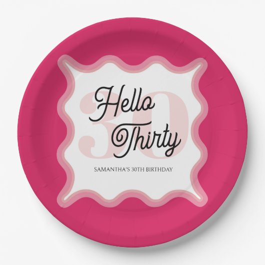 Hallo Thirty Wavy Groovy 30e verjaardag Papieren Bordje (Voorkant)