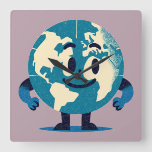 Hallo Tiny World Wall Clock Vierkante Klok