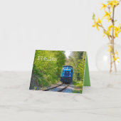 Hallo Train Blue Locomotive Foto Blank Note Kaart (Gele Bloem)