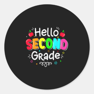Hallo tweede klas jongen meisje leraar terug naar ronde sticker