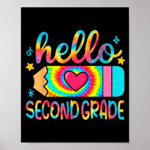 Hallo Tweede Klas Potlood Tie Dye Terug naar Schoo Poster