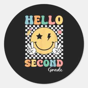 Hallo tweedegraads leraar Kinder retro glimlach te Ronde Sticker