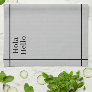 Hallo Tweetalig Zwart&grijs Hola-Hola Theedoek