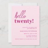 Hallo Twenty Modern Blush Roze Verjaardagsfeest Kaart (Voorkant)