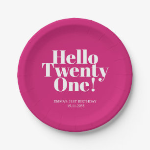 Hallo Twenty One Hot Pink 21st verjaardagsfeestje Papieren Bordje