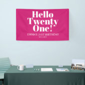 Hallo Twenty One Hot Pink 21st verjaardagsfeestje Spandoek (Beurs)