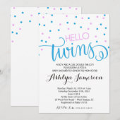 hallo Twins boy, Baby shower Uitnodiging (Voorkant / Achterkant)