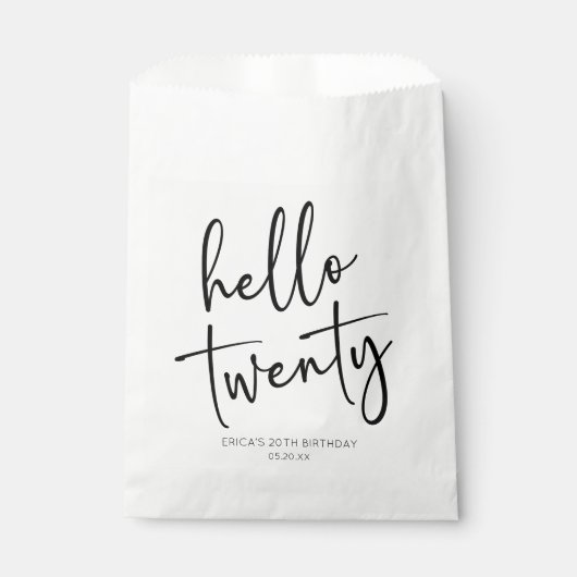 Hallo Twintig minimalistische 20e verjaardagsfeest Bedankzakje (Voorkant)