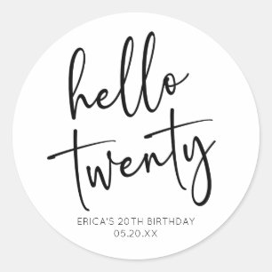 Hallo Twintig minimalistische 20e verjaardagsfeest Ronde Sticker