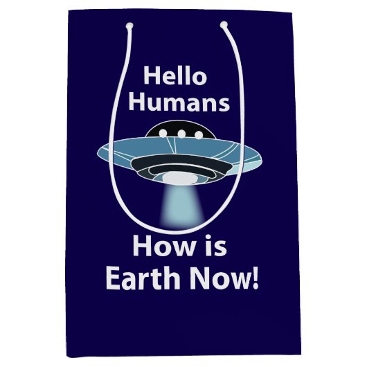 Hallo UFO Hoe is de aarde nu UFO? Medium Cadeauzakje (Voorkant)