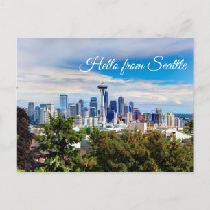 hallo uit Seattle, Washington. Uitzicht in het cen Briefkaart