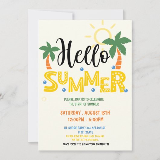 Hallo Uitnodiging voor zomerfeest (Voorkant)