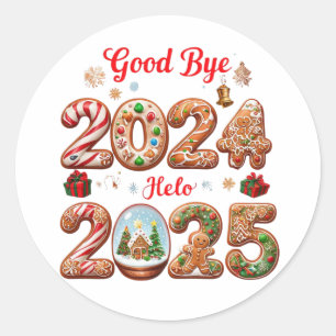 Hallo Vaarwel 2024 2025 Happy New Year Design Ronde Sticker