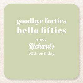 Hallo Vaarwel Forties 50ste verjaardag Vierkante Kartonnen Onderzetter