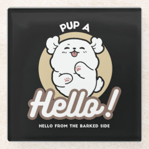 Hallo Van de geblafte kant - Schattige hondenontwe Glazen Onderzetter
