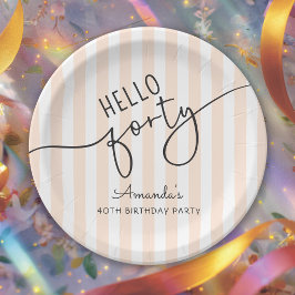 Hallo Veertig Modern Script Chic 40ste Verjaardags Papieren Bordje