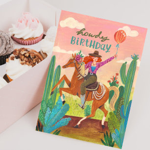 Hallo Verjaardag Cowgirl Paard Western Woestijn Ka Kaart