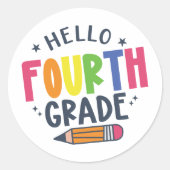 Hallo vierde klas terug naar school ronde sticker (Voorkant)