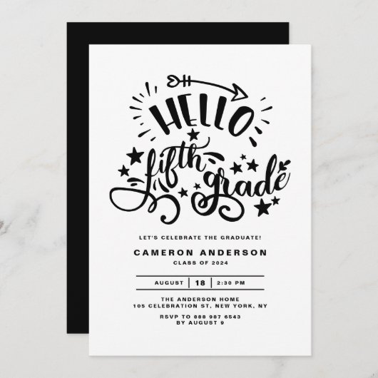 hallo vijfde graad | Zwarte Afstuderen van vierde  Kaart (Voorkant / Achterkant)