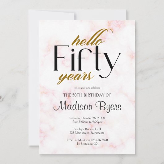 Hallo Vijftig chique marmer 50ste verjaardagsfeest Kaart (Voorkant)