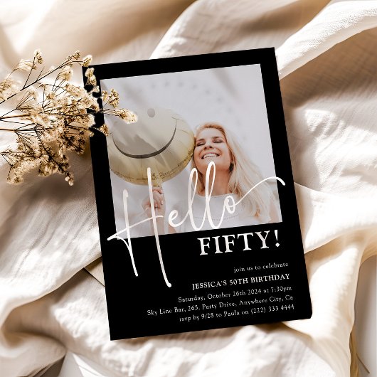 Hallo VIJFTIG! Minimaal 50ste verjaardagsfeestje Kaart
