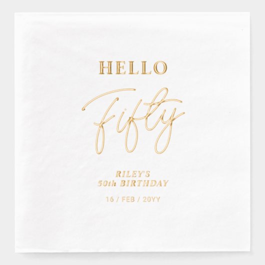 Hallo Vijftig | Modern Script 50ste verjaardagsfee Folie Servetten (Voorkant)