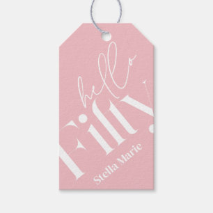 Hallo Vijftig moderne eenvoudige roze girly 50ste  Cadeaulabel