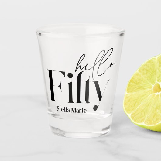 Hallo Vijftig moderne minimale elegante 50ste verj Shot Glas (Voorkant)