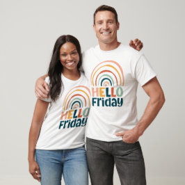 Hallo Vrijdag leuke regenboog retro kleurrijke boh T-shirt